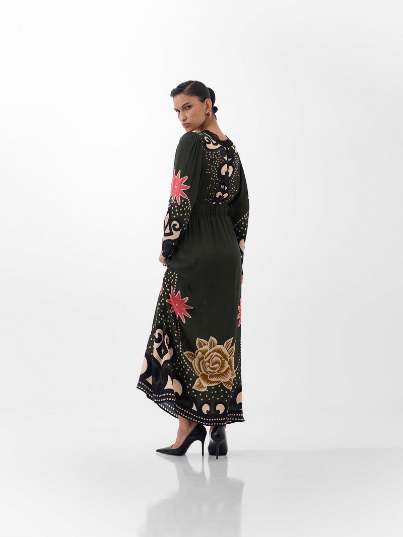 Aura Maxi-Old Rose viscose dress by NOIB in multi-color for women Worldwide