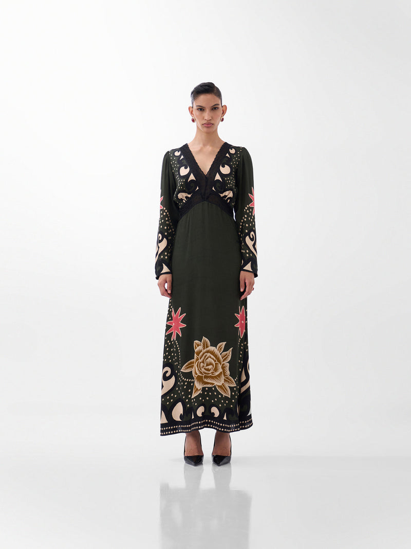 Aura Maxi-Old Rose viscose dress by NOIB in multi-color for women Worldwide