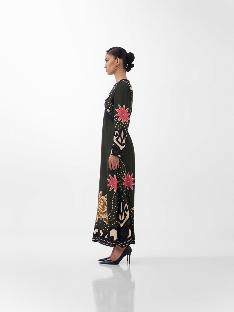 Aura Maxi-Old Rose viscose dress by NOIB in multi-color for women Worldwide