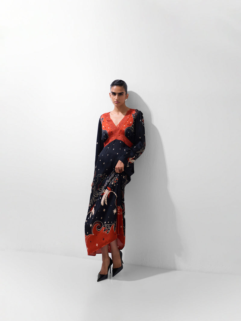 Aura Maxi-Nocturnal Jungle viscose dress by NOIB in multi-color for women Worldwide