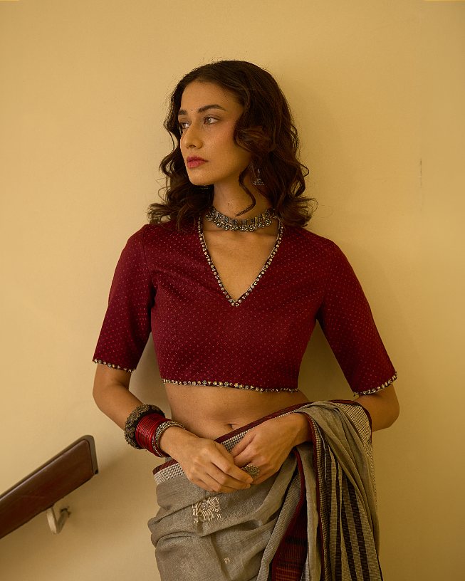 Janki Blouse mashru blouse by SWATTI KAPOOR in maroon for women in Singapore