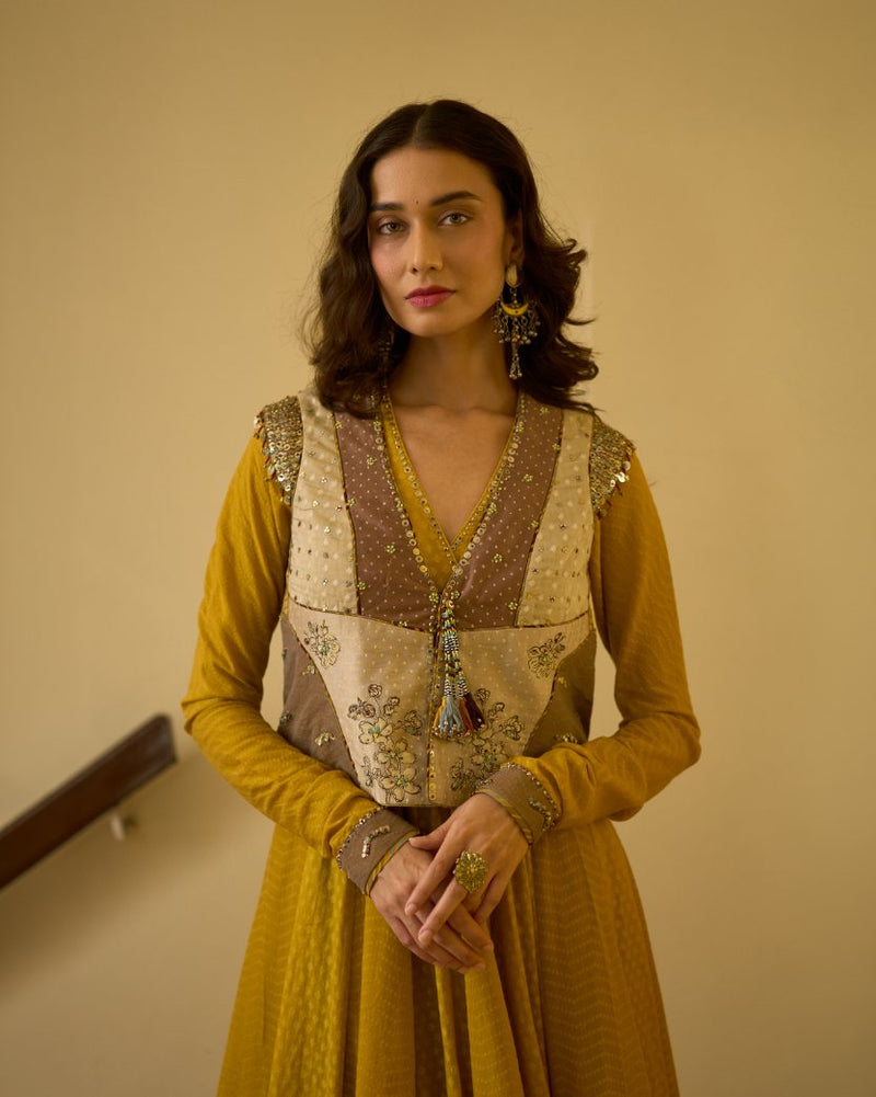 Alka Gilet chanderi indo-western by SWATTI KAPOOR in yellow for women in Singapore