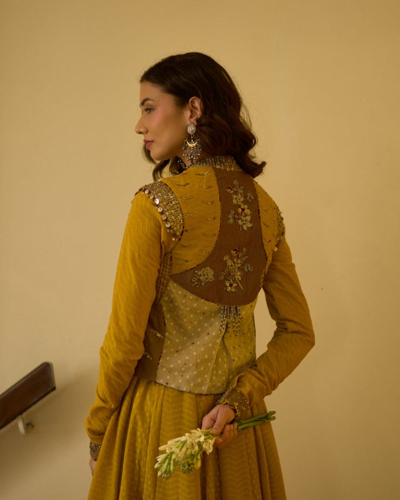 Alka Gilet chanderi indo-western by SWATTI KAPOOR in yellow for women in Singapore