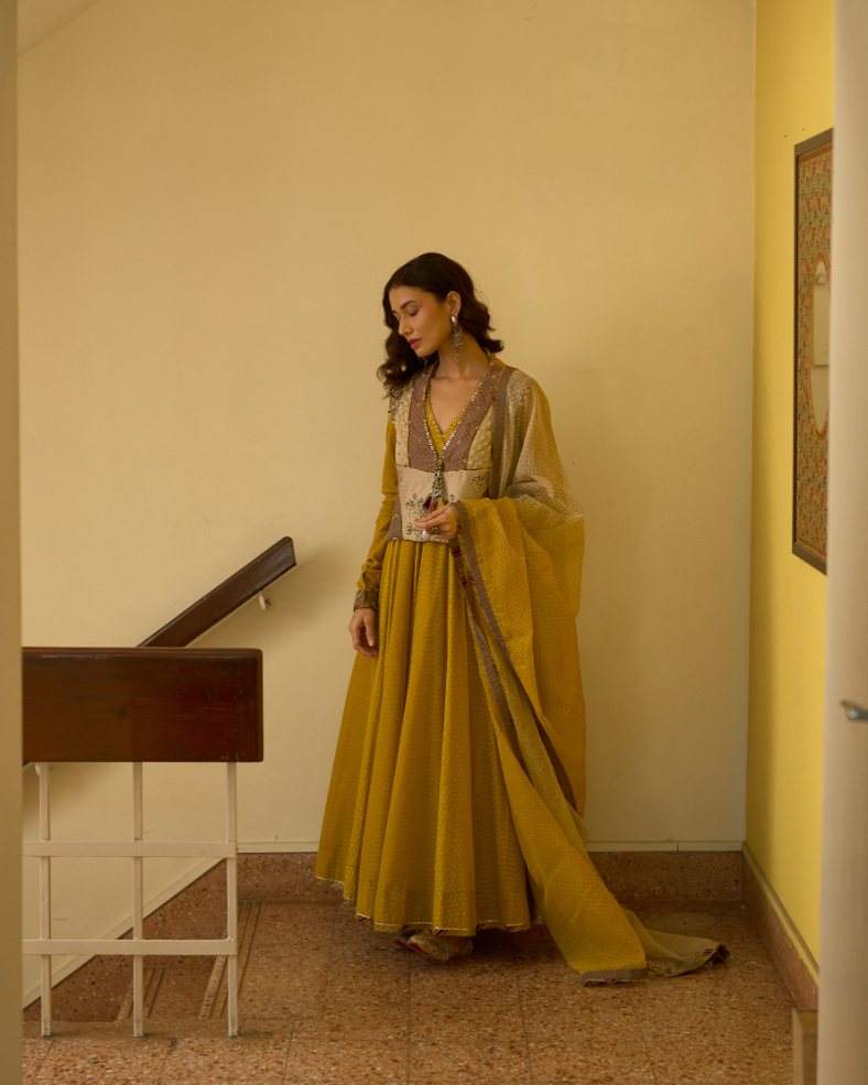 Sital Kurta chanderi kurta/kurta set by SWATTI KAPOOR in yellow for women in Singapore
