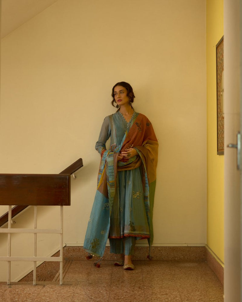 Chhaya Kurta chanderi kurta/kurta set by SWATTI KAPOOR in blue for women in Singapore