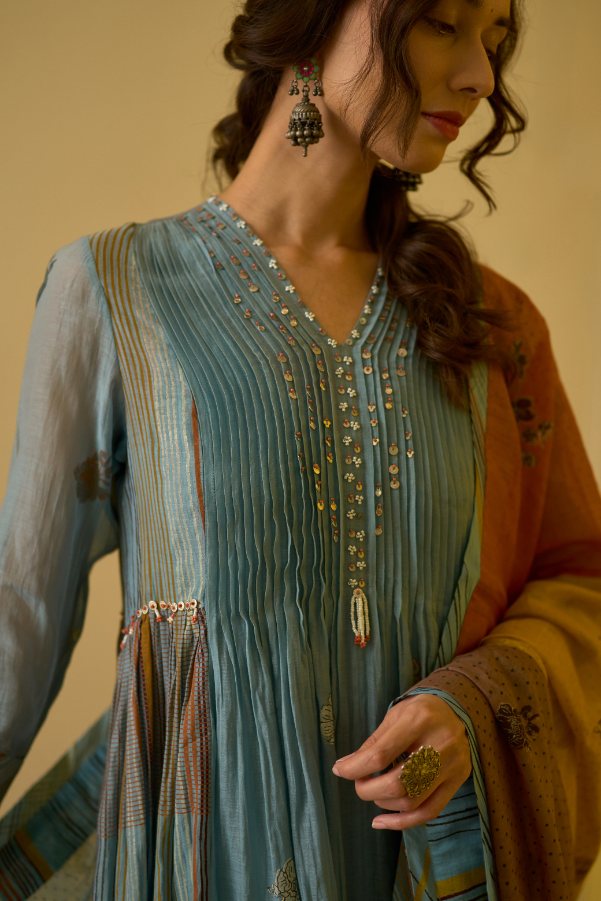 Chhaya Kurta chanderi kurta/kurta set by SWATTI KAPOOR in blue for women in Singapore