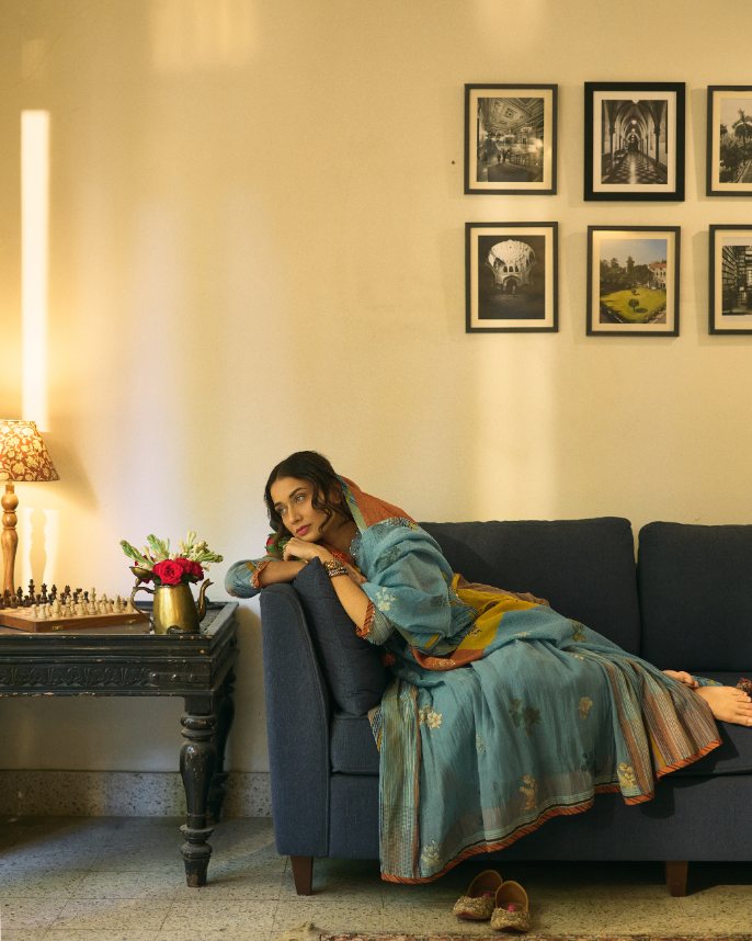 Chhaya Kurta chanderi kurta/kurta set by SWATTI KAPOOR in blue for women in Singapore