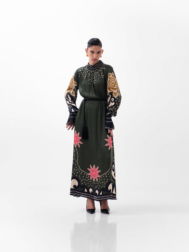 Amber Maxi-Old Rose viscose dress by NOIB in multi-color for women Worldwide