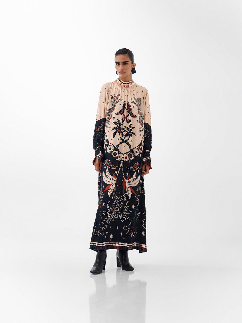 Amber Maxi-Nocturnal Jungle viscose dress by NOIB in multi-color for women Worldwide