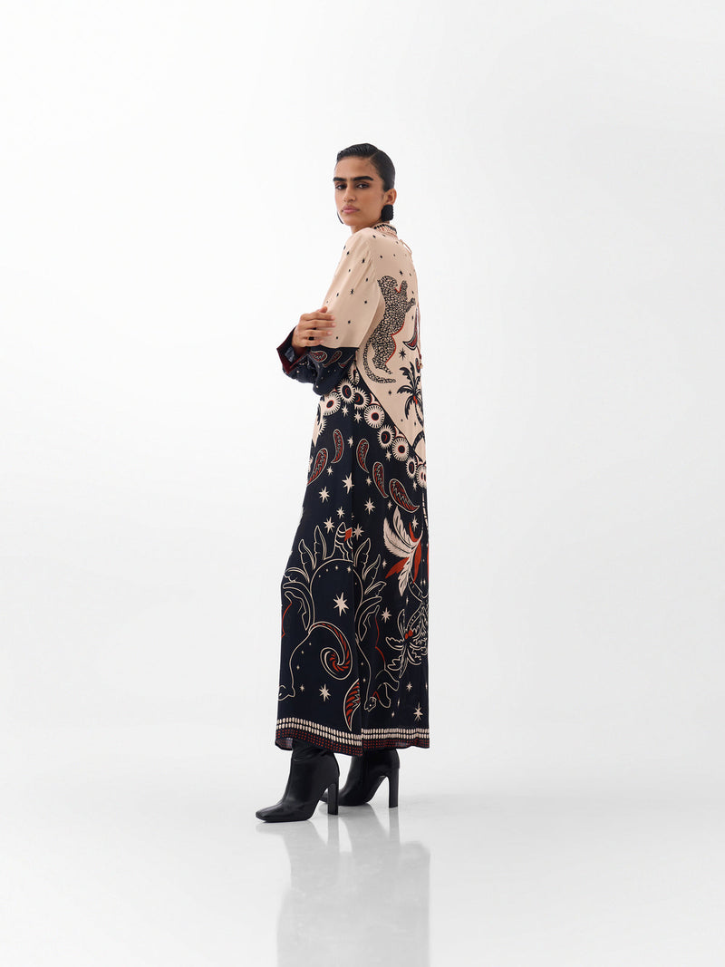 Amber Maxi-Nocturnal Jungle viscose dress by NOIB in multi-color for women Worldwide