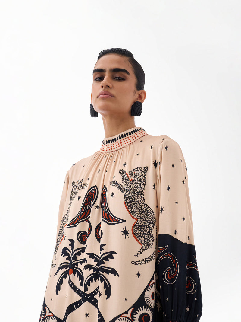 Amber Maxi-Nocturnal Jungle viscose dress by NOIB in multi-color for women Worldwide
