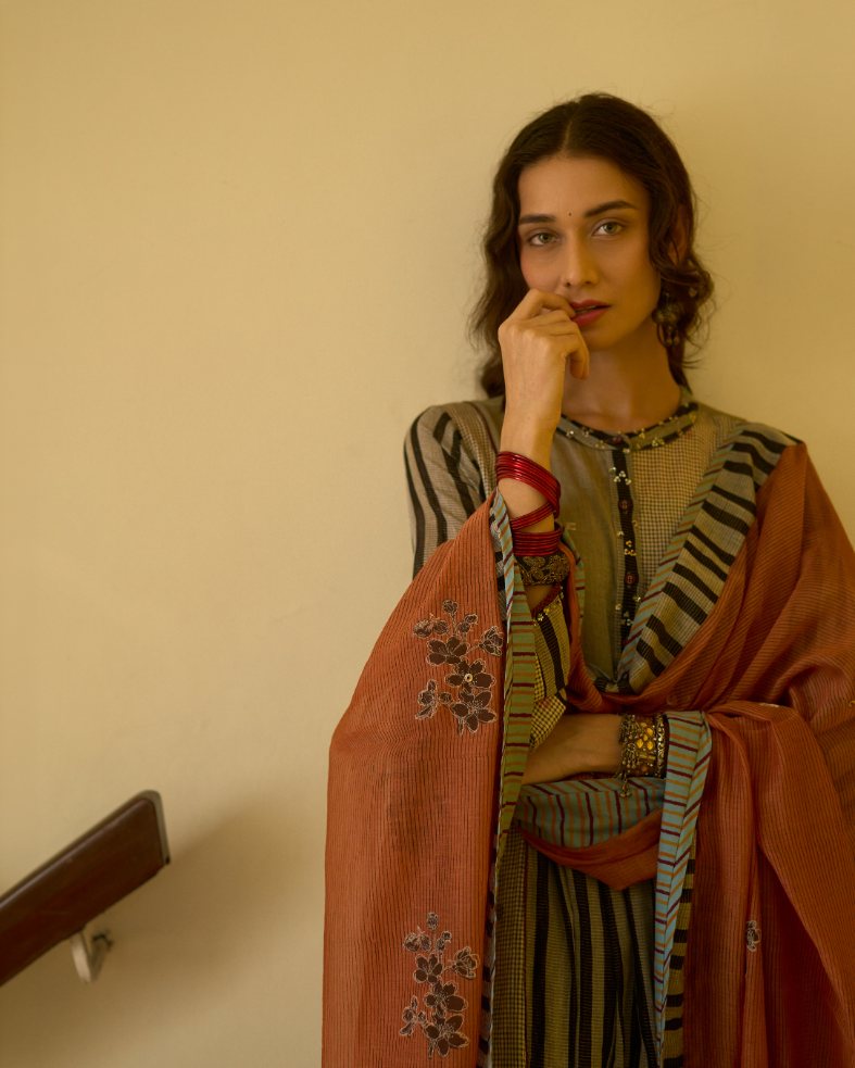 Kora Dupatta chanderi dupatta by SWATTI KAPOOR in rust orange for women in Singapore