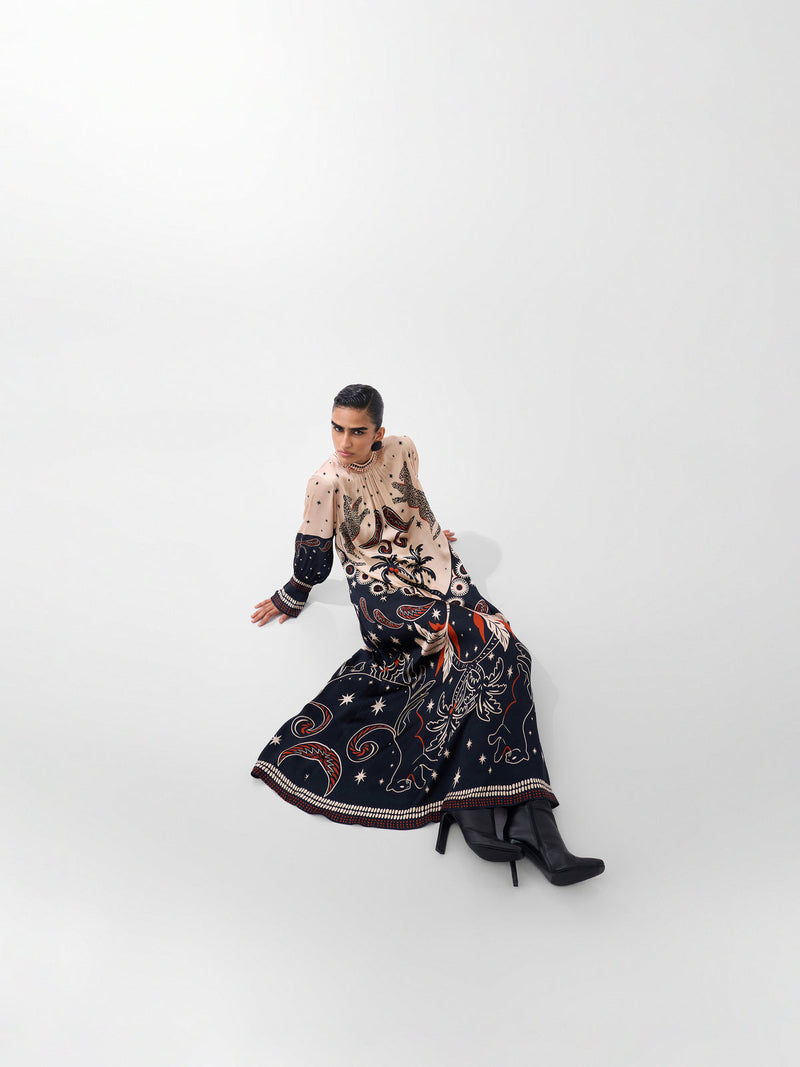 Amber Maxi-Nocturnal Jungle viscose dress by NOIB in multi-color for women Worldwide