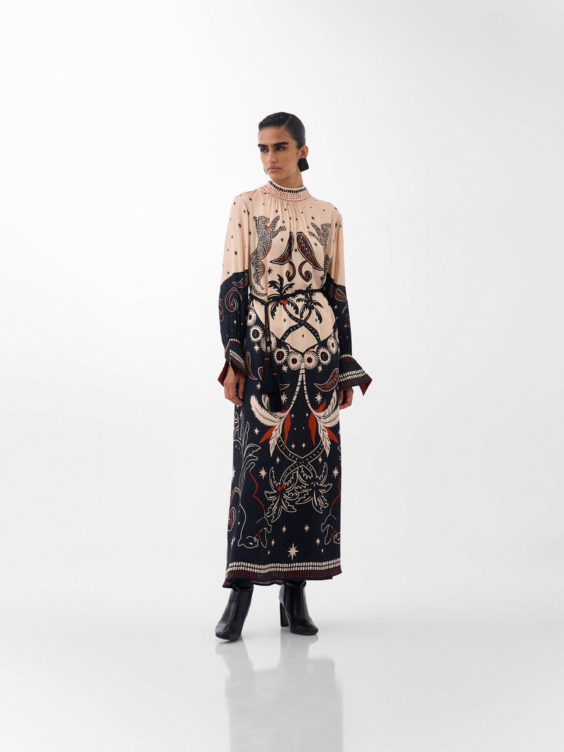 Amber Maxi-Nocturnal Jungle viscose dress by NOIB in multi-color for women Worldwide