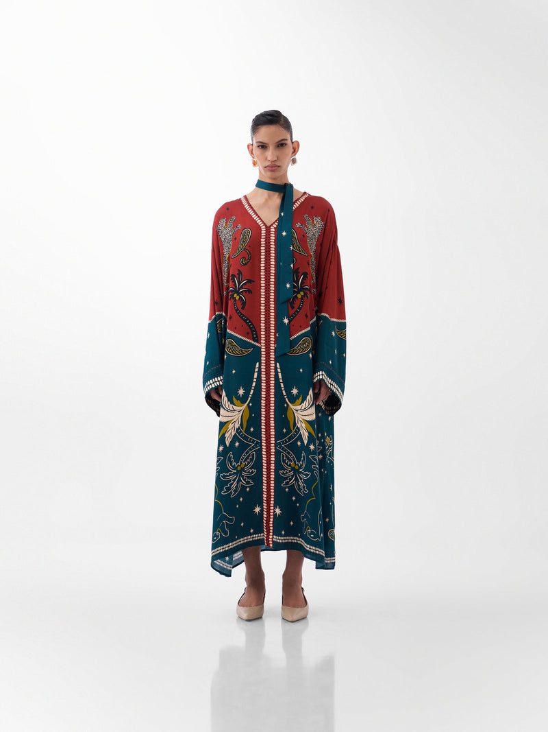 Adah Kaftan-Nocturnal Jungle viscose kaftan by NOIB in multi-color for women Worldwide