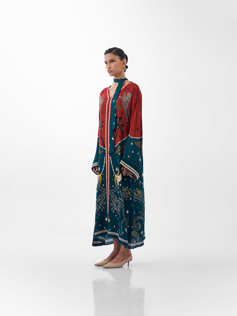 Adah Kaftan-Nocturnal Jungle viscose kaftan by NOIB in multi-color for women Worldwide