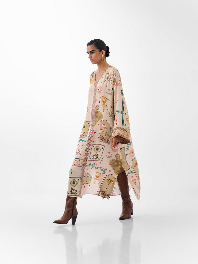 Adah Kaftan-Postcards And Petals viscose kaftan by NOIB in multi-color for women Worldwide