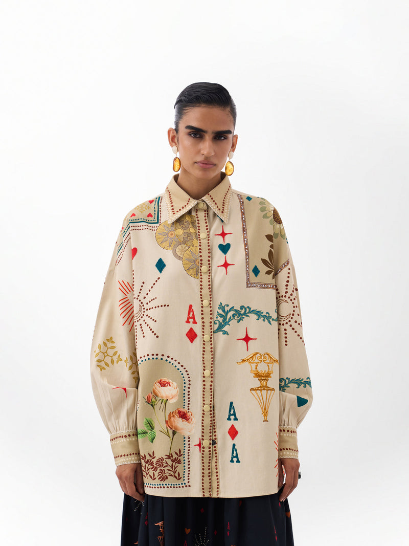 Xena Over-Shirt-Postcards And Petals cotton Shirt by NOIB in multi-color for women Worldwide