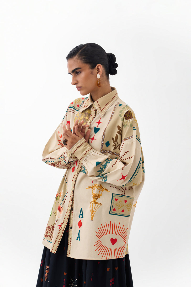 Xena Over-Shirt-Postcards And Petals cotton Shirt by NOIB in multi-color for women Worldwide