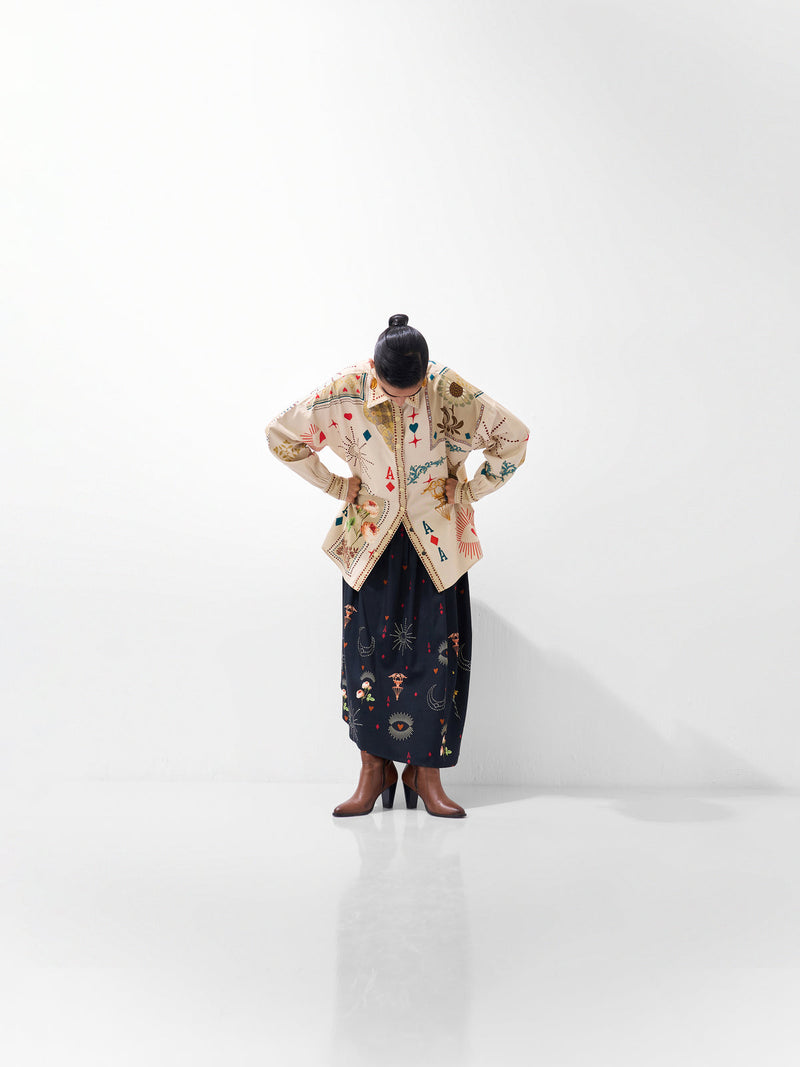 Xena Over-Shirt-Postcards And Petals cotton Shirt by NOIB in multi-color for women Worldwide