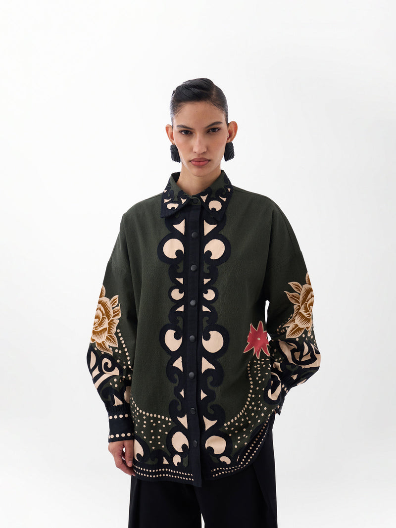 Xena Over-Shirt-Old Rose cotton Shirt by NOIB in multi-color for women Worldwide