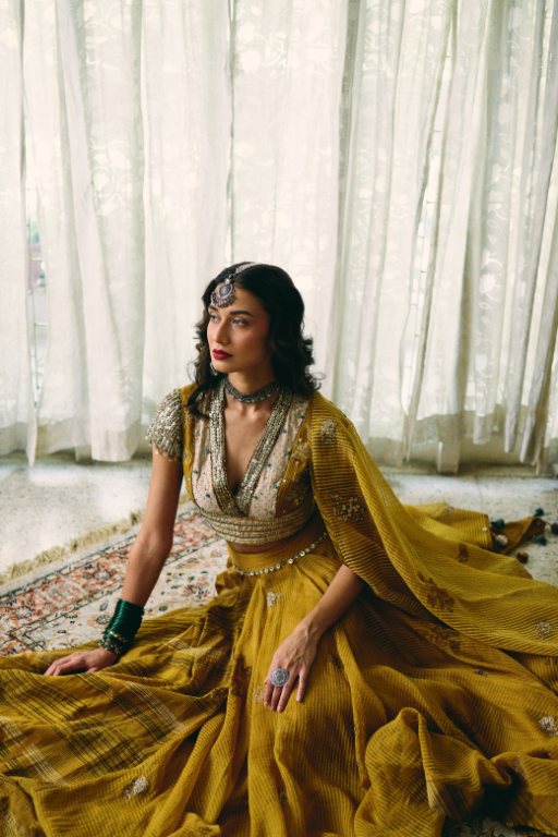 Avni Blouse chanderi blouse by SWATTI KAPOOR in yellow for women in Singapore
