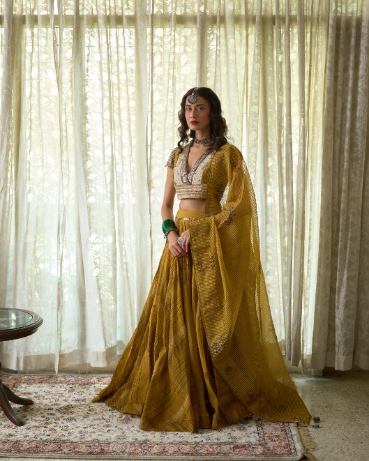Nimi Dupatta cotton-silk dupatta by SWATTI KAPOOR in yellow for women in Singapore