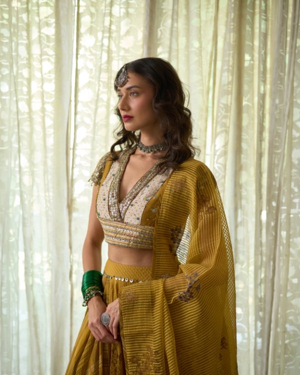 Avni Blouse chanderi blouse by SWATTI KAPOOR in yellow for women in Singapore