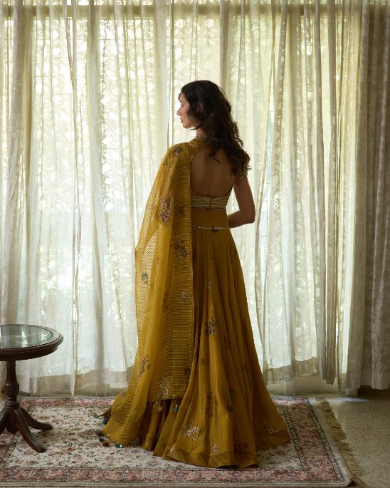 Nimi Dupatta cotton-silk dupatta by SWATTI KAPOOR in yellow for women in Singapore
