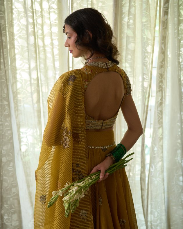 Avni Blouse chanderi blouse by SWATTI KAPOOR in yellow for women in Singapore