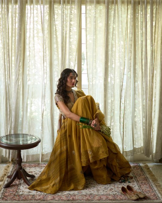Inder Skirt chanderi skirt by SWATTI KAPOOR in yellow for women in Singapore