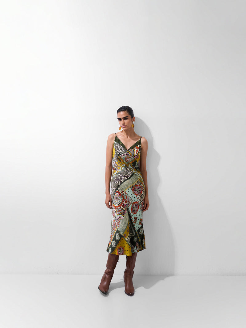 Liza Midi-Mosaic viscose dress by NOIB in multi-color for women in Singapore