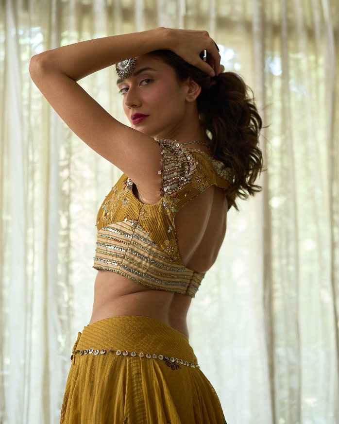 Avni Blouse chanderi blouse by SWATTI KAPOOR in yellow for women in Singapore