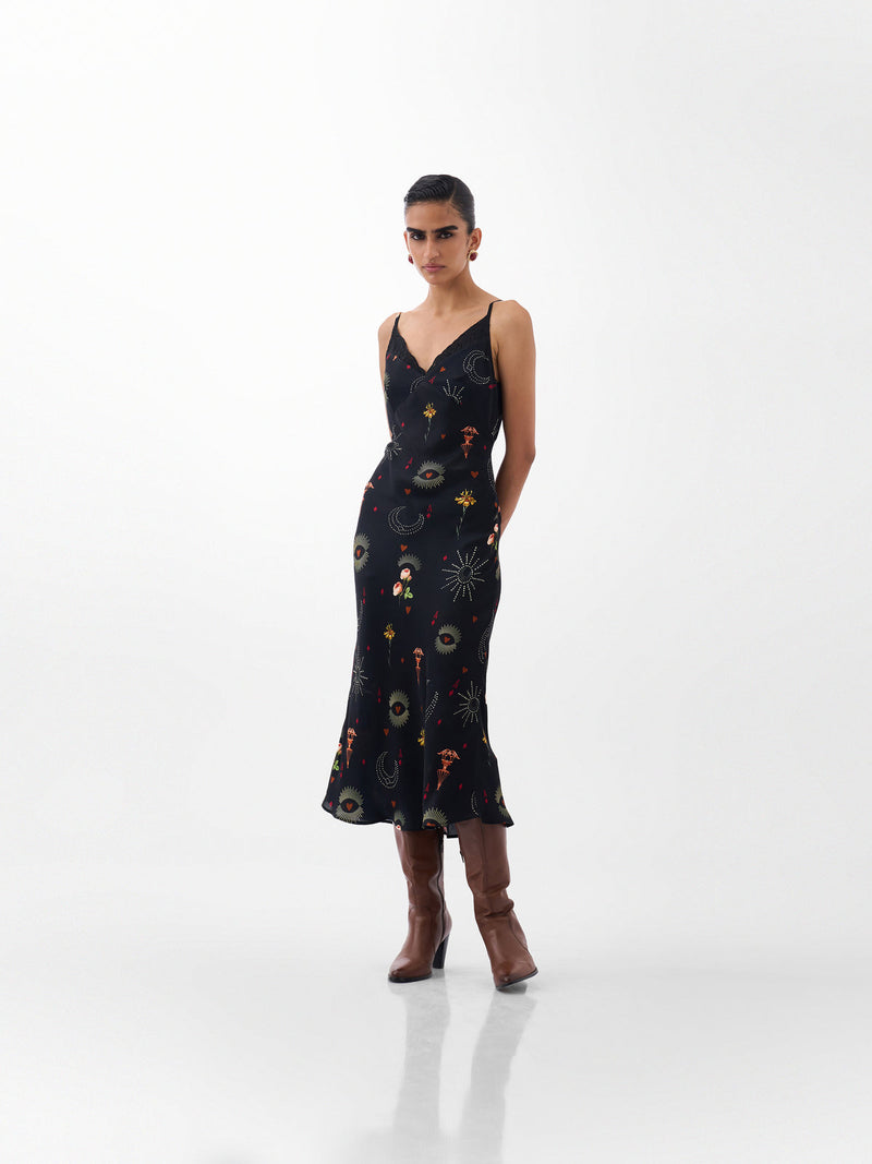 Liza Midi-Postcards And Petals viscose dress by NOIB in multi-color for women Worldwide