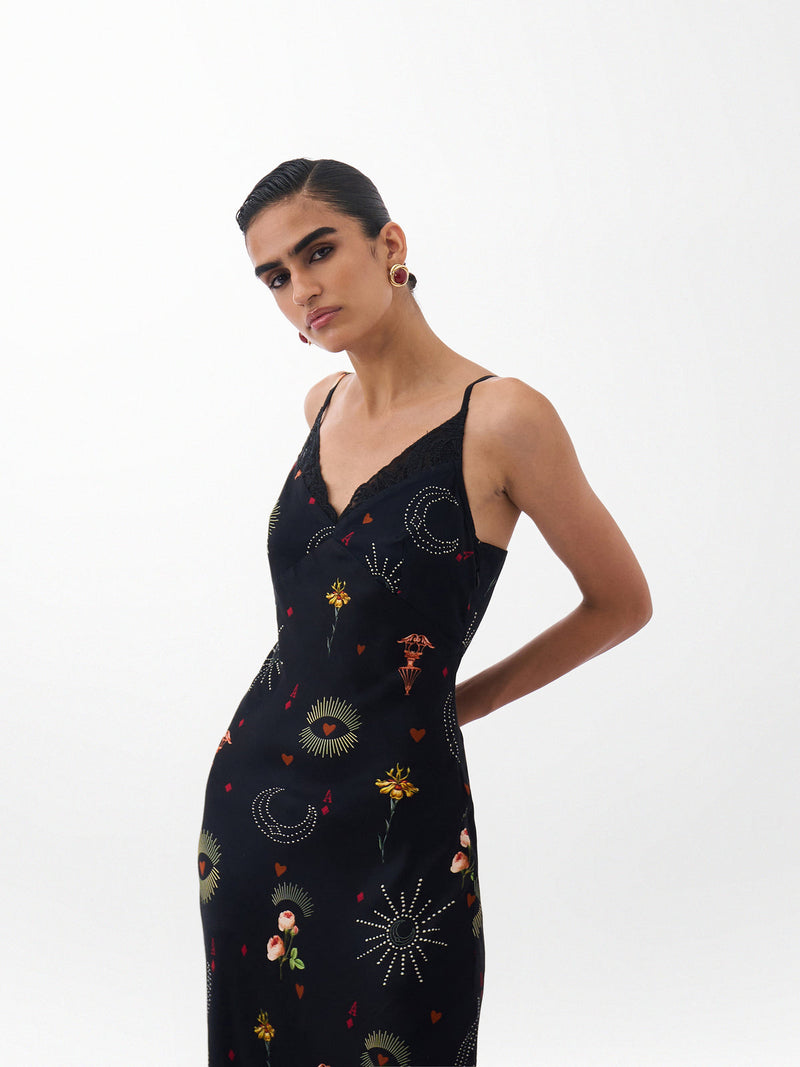 Liza Midi-Postcards And Petals viscose dress by NOIB in multi-color for women Worldwide