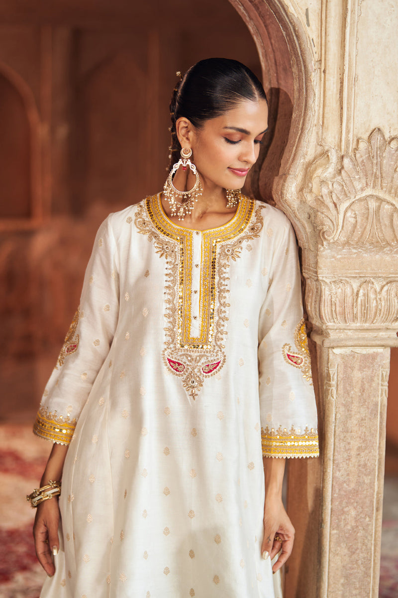 INAAYAT - DAISY IVORY CHAUGA WITH SALWAR chanderi silk kurta/kurta set by SHEETAL BATRA in ivory for women in Singapore