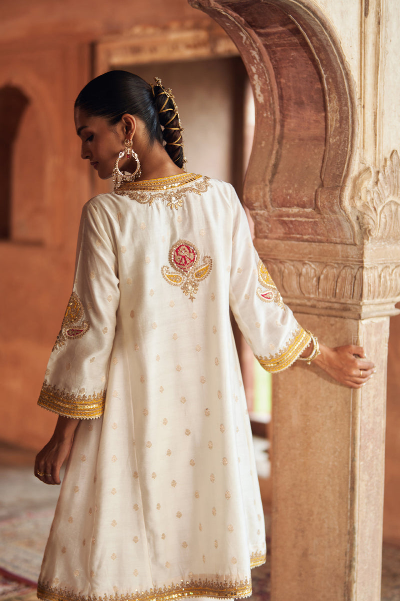 INAAYAT - DAISY IVORY CHAUGA WITH SALWAR chanderi silk kurta/kurta set by SHEETAL BATRA in ivory for women in Singapore