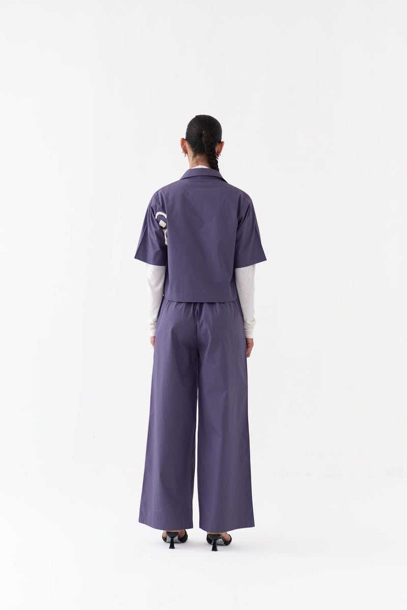 Crop Fringe Top-Ash Violet poplin top/shirt by THREE in violet for women in Singapore
