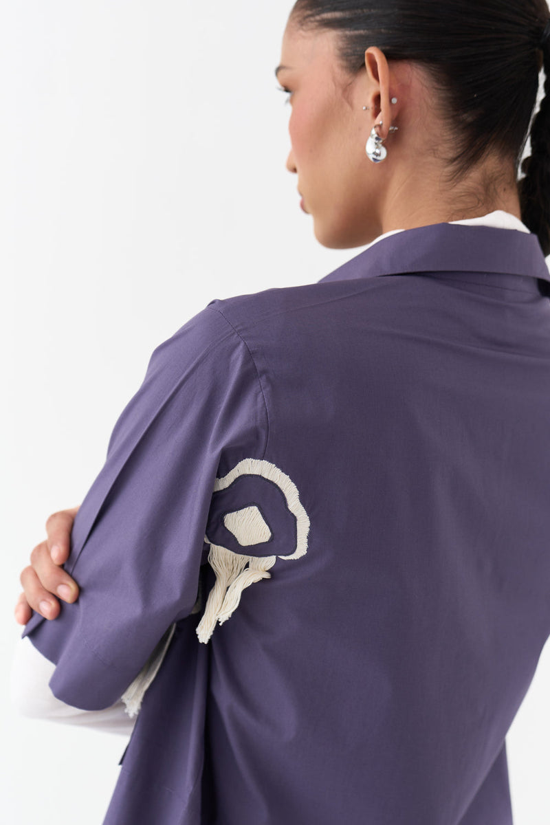 Crop Fringe Top-Ash Violet poplin top/shirt by THREE in violet for women in Singapore