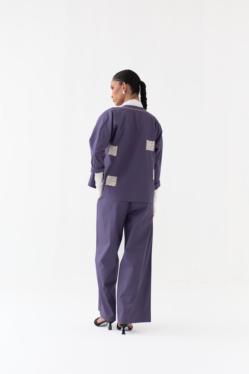 Wave Emb. Top Co-Ord-Ash Violet poplin co-ord set by THREE in voilet for women in Singapore