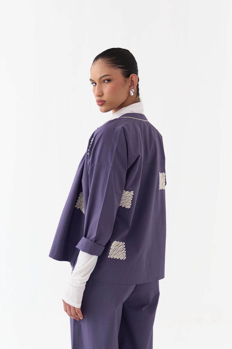 Wave Emb. Top-Ash Violet poplin top/shirt by THREE in violet for women in Singapore