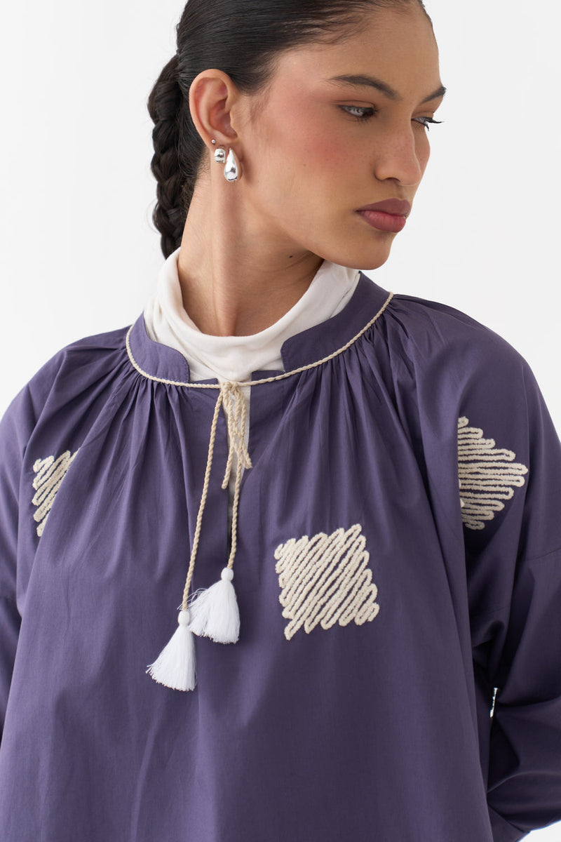 Wave Emb. Top Co-Ord-Ash Violet poplin co-ord set by THREE in voilet for women in Singapore