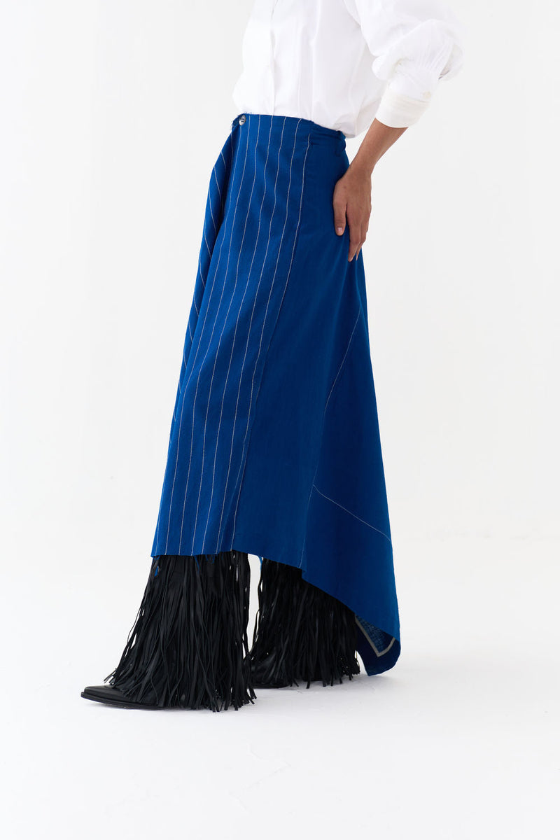 Handkerchief Skirt Co-Ord (Set Of 2)-Cobalt Blue handwoven cotton co-ord set by THREE in blue, white for women in Singapore