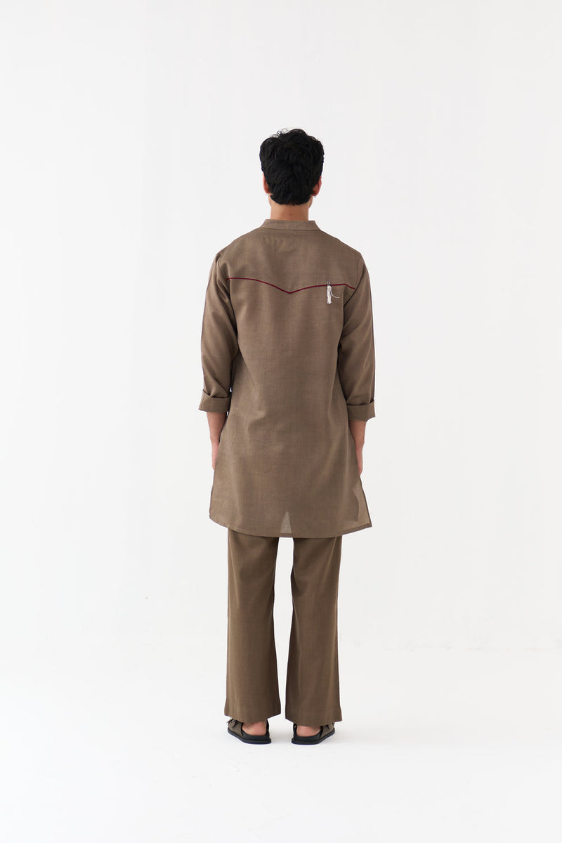 Button Emb. Kurta chanderi kurta/kurta set by THREE Men in brown for men in Singapore