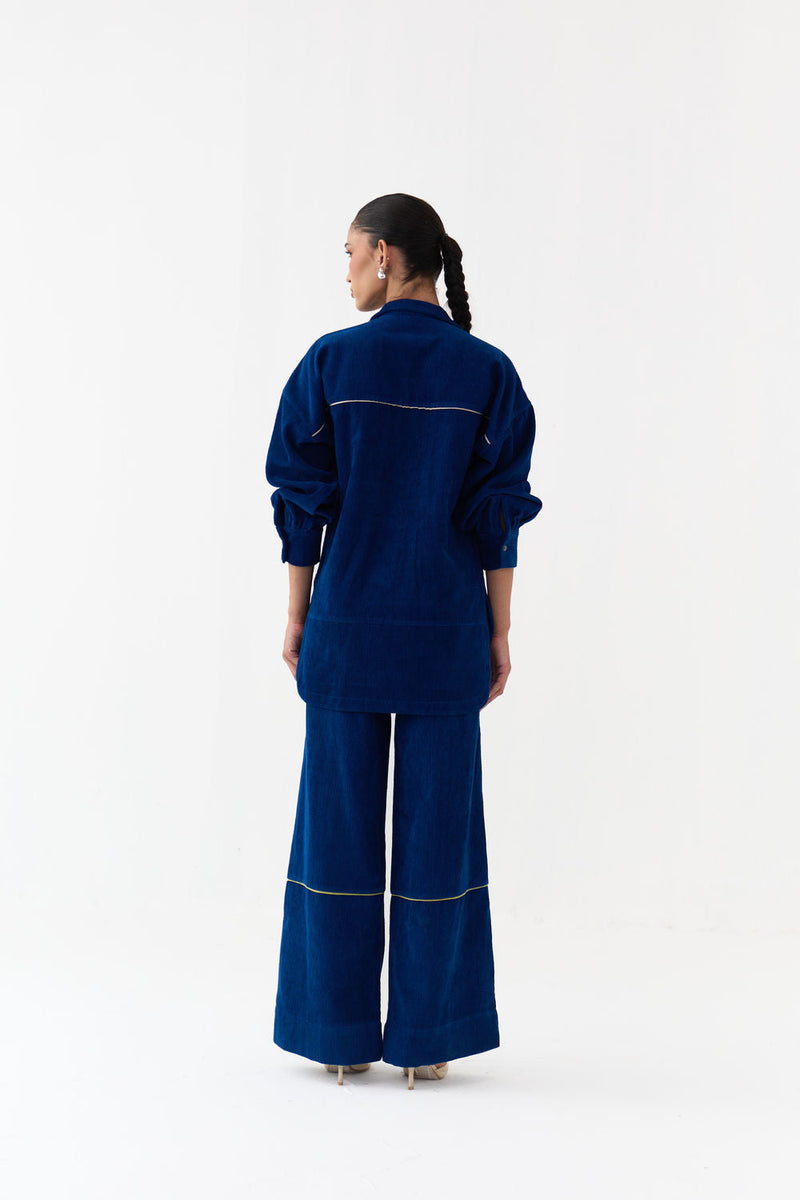 Patch U-Hem Top Co-Ord (Set Of 2)-Cobalt Blue corduroy co-ord set by THREE in blue for women in Singapore