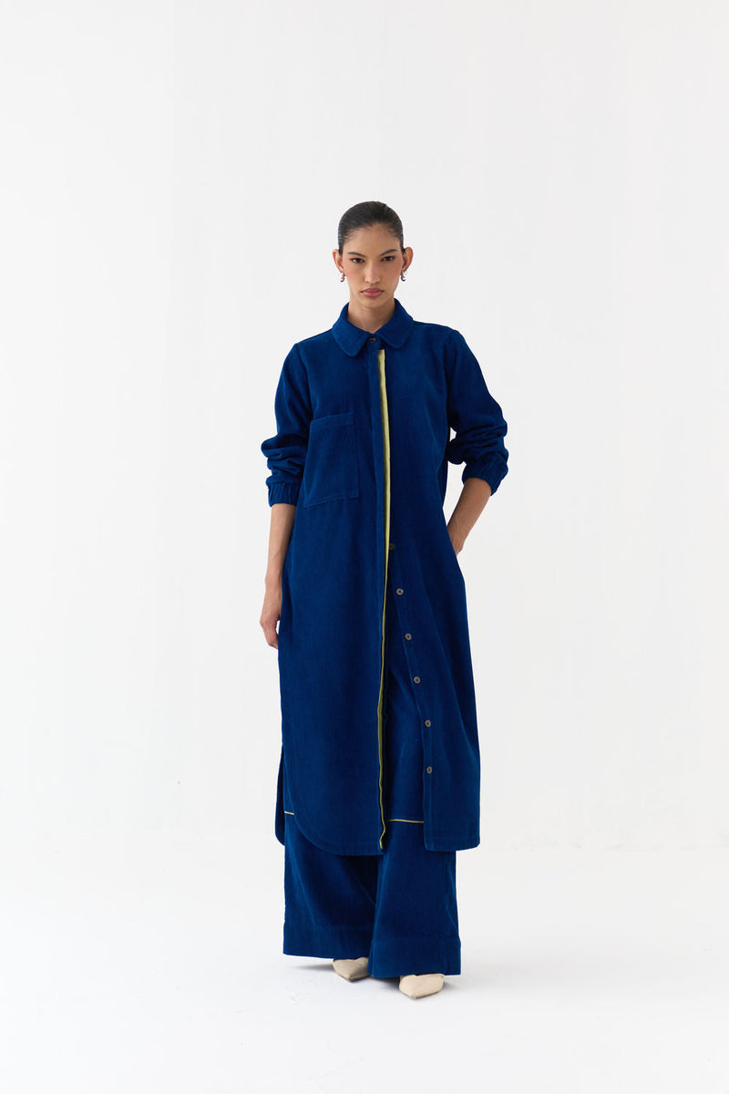 Everyday U-Hem Tunic Co-Ord (Set Of 2)-Cobalt Blue corduroy co-ord set by THREE in blue for women in Singapore