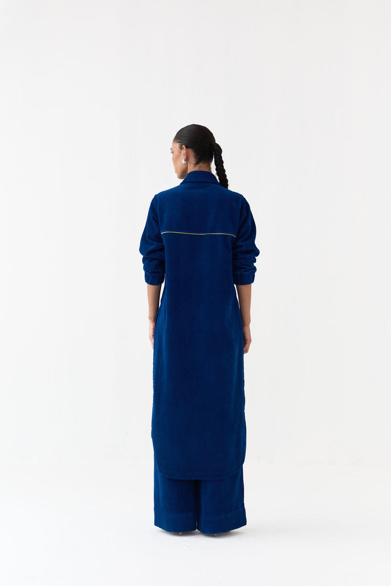 Everyday U-Hem Tunic Co-Ord (Set Of 2)-Cobalt Blue corduroy co-ord set by THREE in blue for women in Singapore