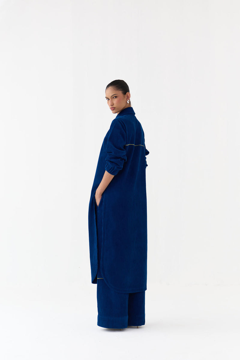 Everyday U-Hem Tunic Co-Ord (Set Of 2)-Cobalt Blue corduroy co-ord set by THREE in blue for women in Singapore