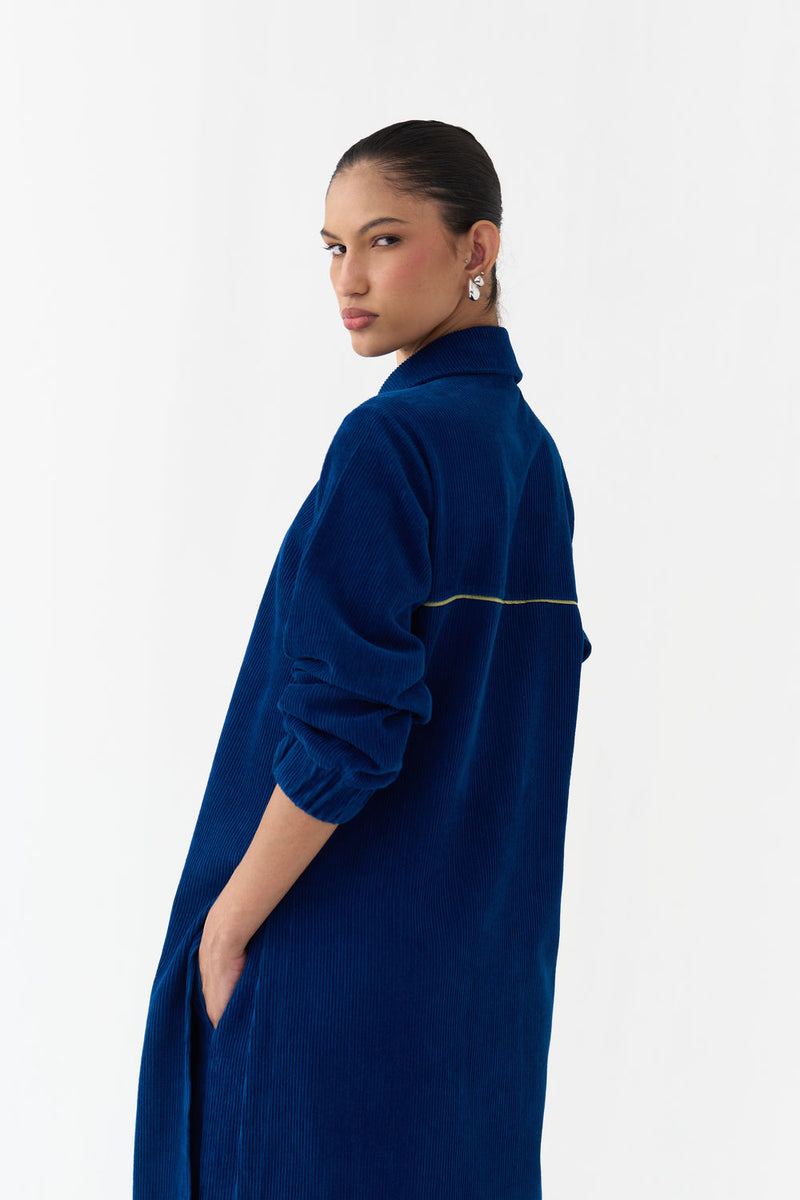 Everyday U-Hem Tunic-Cobalt Blue corduroy tunics and kaftans by THREE in blue for women in Singapore