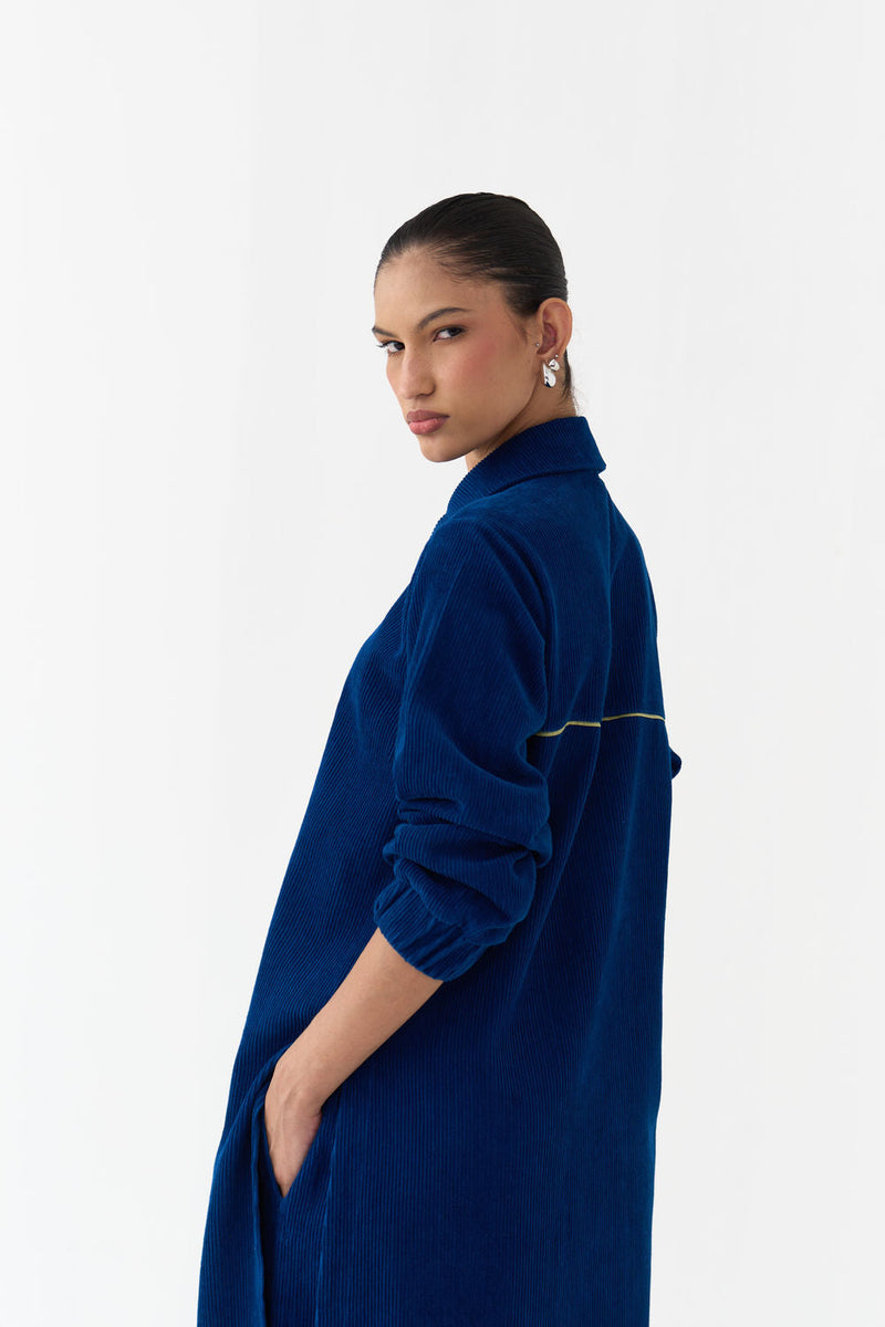 Everyday U-Hem Tunic Co-Ord (Set Of 2)-Cobalt Blue corduroy co-ord set by THREE in blue for women in Singapore
